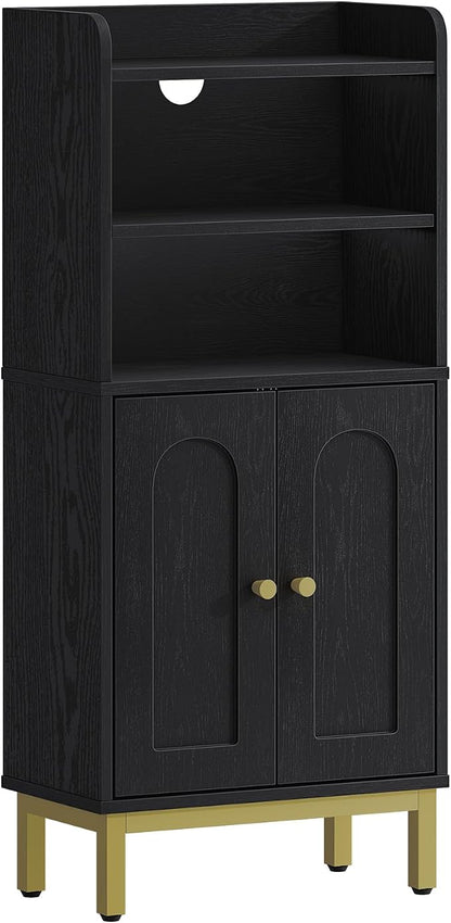 Hzuaneri Bathroom Storage Cabinet, Small Floor Cabinet with 2 Door | Toilet Paper Cabinets, Bathroom Organizer with Adjustable Shelf, for Small Spaces, Black, Arch Door,7.1" Dx14.6 Wx32.7 H