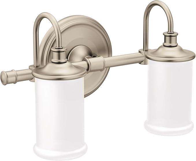 Moen YB6462BN Belfield 2-Light Dual-Mount Bath Bathroom Vanity Fixture with Frosted Glass, Brushed Nickel