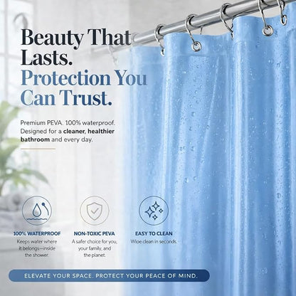 EHZNZIE Light Blue Shower Curtain Liner 72x72, PEVA Waterproof Bath Curtain, No Chemical Smell, 3 Weighted Magnets, Durable with Rustproof Metal Grommets