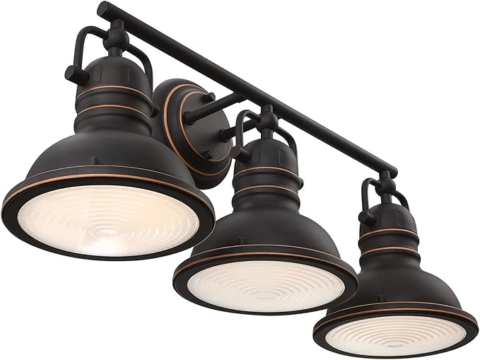 Westinghouse 6116200 Boswell Vintage-Style Three-Light Indoor Vanity Light Fixture, Oil Rubbed Bronze Finish with Highlights, Frosted Prismatic Acrylic Lens
