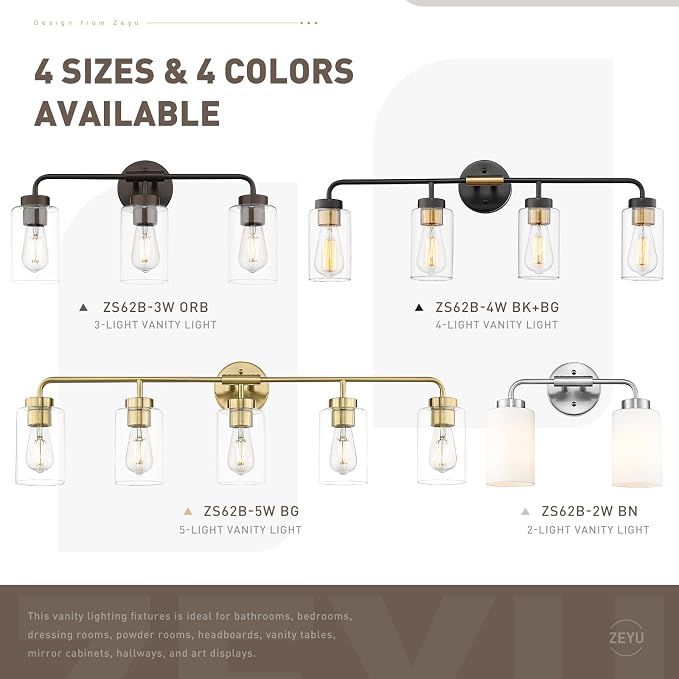 zeyu Oil Rubbed Bronze 36.9-Inch 5-Light Bathroom Wall Light, ZS62B-5W ORB | Oil Rubbed Bronze Vanity Wall Light, 36.9-Inch 5-Light Design, Clear Glass Shades, Hardwired, Up/Down Mount, ETL Listed