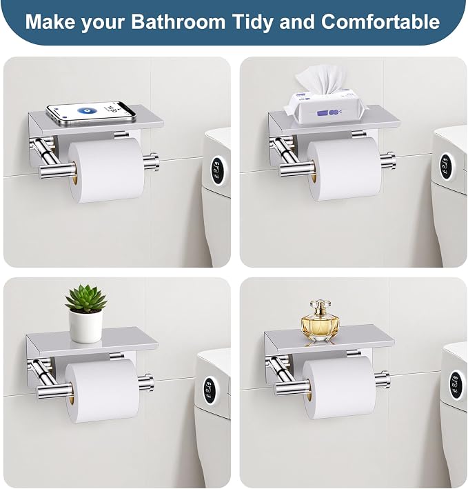 Polished Chrome Bathroom Hardware Set, 5 Pieces Chrome Towel Bar Bathroom Accessories, Upgraded Toilet Paper Holder with Shelf Set, 23.6 Inch Towel Rack Towel Holder for Bathroom Wall