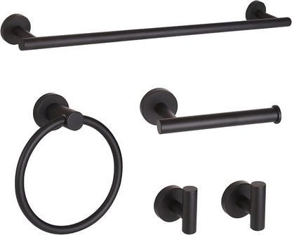 Matte Black Bathroom Hardware Set, Modern 24-Inch Towel Bar Set Wall Mounted, Towel Rack Set Black,Stainless Steel Bathroom Accessories Set Black,5-Pieces