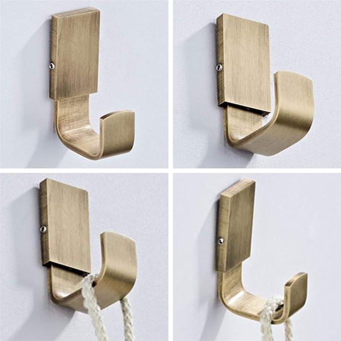 Flybath 2PCS Towel Hooks Brushed Brass Antique Coat Robe Hooks Wall Mount | Strong Hold, Rust-proof, Sturdy, Easy to Fit, Vintage Gold Clothes Door Hooks For Hanging, Retro Kitchen Bathroom Accessories