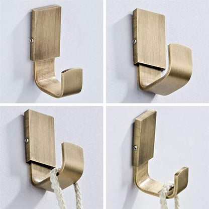 Flybath 2PCS Towel Hooks Brushed Brass Antique Coat Robe Hooks Wall Mount | Strong Hold, Rust-proof, Sturdy, Easy to Fit, Vintage Gold Clothes Door Hooks For Hanging, Retro Kitchen Bathroom Accessories