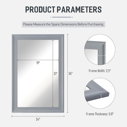 Bathroom Mirror for Wall,Rectangle Rustic Gray 24 x 36 inch Vanity Mirrors | Hanging Tempered Glass Mirror for Living Room,Bedroom,Entryway