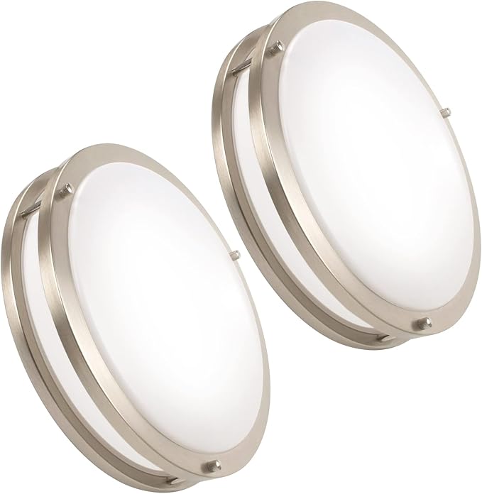 13inch LED Flush Mount Ceiling Light Fixture 5CCT Brushed Nickel | Dimmable Warm to White Light 3000K to 6000K, 36W 3600LM Super Bright Easy Install Ceiling Lamp Fixture Without Flicker 2Pack
