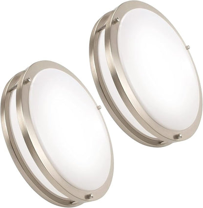 13inch LED Flush Mount Ceiling Light Fixture 5CCT Brushed Nickel | Dimmable Warm to White Light 3000K to 6000K, 36W 3600LM Super Bright Easy Install Ceiling Lamp Fixture Without Flicker 2Pack
