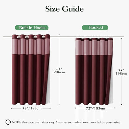 Burgundy Hook Free Waffle Shower Curtain & Snap Fabric Liner,72x81 | Less Time to install, 3 in 1 Fabric Shower Curtain and Liner Set with Magnets, Long, Shower Curtains for Bathroom