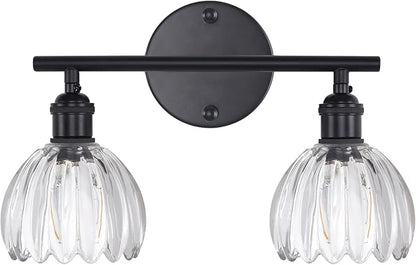 Bathroom Light Fixtures, 2-Light Black Vanity wall Light Over Mirror with Clear Tulip Glass Shade for Bedroom Living Room (Bulb Not Included)