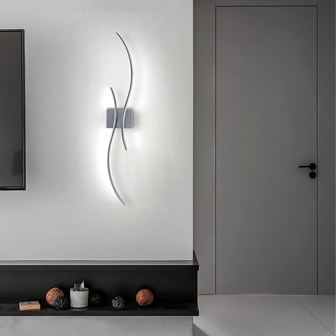 CANEOE Modern Led Wall Light, 39inch Chrome Indoor Led Wall Sconce Lighting, Bathroom Vanity Light Fixtures Over Mirror for Living Room Hallway Bedroom Bedside Wall Lamp (Chrome,6000K,2 Packs)