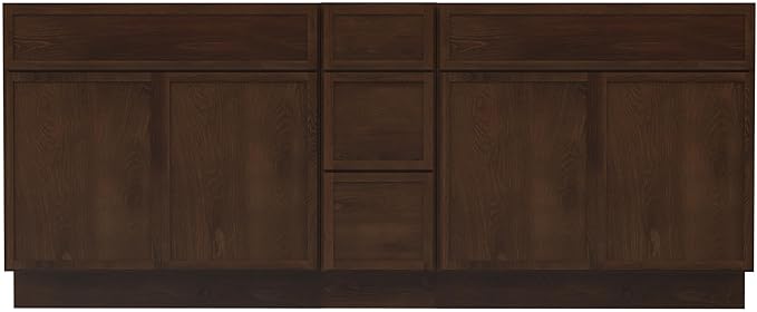 HomeBeyond 90 Inches Bathroom Vanity Base Cabinet Without Sink, Double Sink Top Sturdy Floor Mounted Cabinet with Door & Soft Closing Drawers, Brown, VA4139-2+VA4112-3
