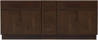 HomeBeyond 90 Inches Bathroom Vanity Base Cabinet Without Sink, Double Sink Top Sturdy Floor Mounted Cabinet with Door & Soft Closing Drawers, Brown, VA4139-2+VA4112-3