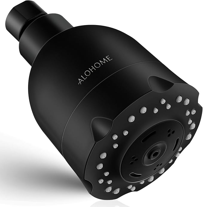 High Pressure Boosting Shower Head, ALOHOME 6 Powerful Spray Settings - Perfect for Low Water Pressure Homes, 3.6" Luxury Modern Shower Head with 360° Adjustable Brass Ball Joint - Matte Black