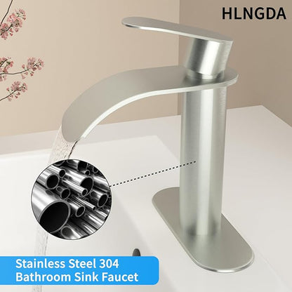 Vessel Sink Faucet,1 Hole Single Handle Tall Bathroom Vanity Faucets,Faucet for Bathroom Sink Modern Utility with Metal Pop Up Drain,Rv Lavatory Faucet Basin Mix Tap Solid Brass,Brushed Nickel