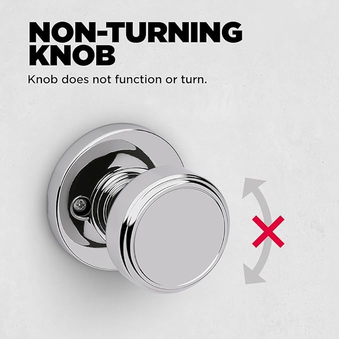 Kwikset Maven Dummy Door Knob, Single Sided Handle for Closets, French Double Doors, and Pantry, Polished Chrome Non-Turning Round Interior Push/Pull Door Knob, with Microban Protection