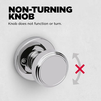 Kwikset Maven Dummy Door Knob, Single Sided Handle for Closets, French Double Doors, and Pantry, Polished Chrome Non-Turning Round Interior Push/Pull Door Knob, with Microban Protection