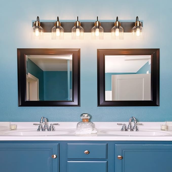 PRESDE Bathroom Vanity Light Fixtures Over Mirror 6 Light Vintage Bronze Brushed Black Bath Vanity Lighting