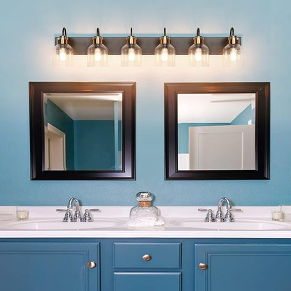 PRESDE Bathroom Vanity Light Fixtures Over Mirror 6 Light Vintage Bronze Brushed Black Bath Vanity Lighting