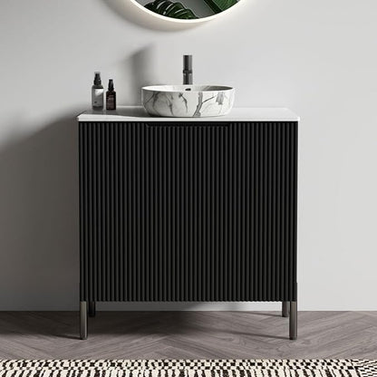 30" Mid-Century Modern Black Bathroom Vanity with Sink, Bathroom Storage Cabinet with Carrara Marble Finish Sink, Soft-Closing Doors, Drain Assembly and Pipe NOT Included