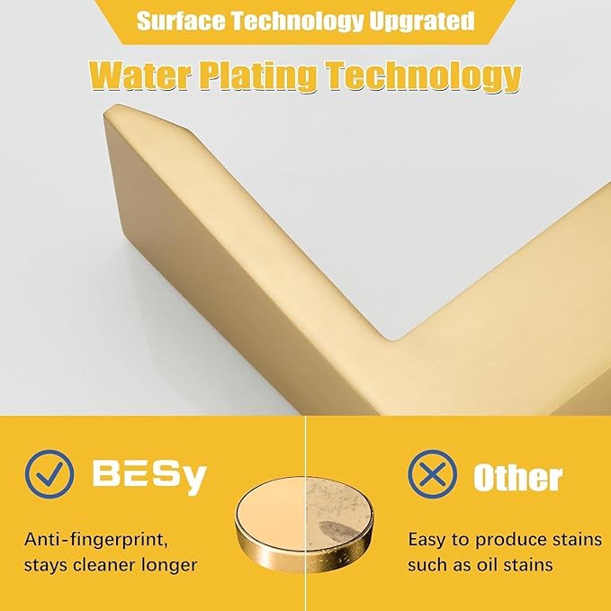BESy Waterfall Bathroom Faucets 3 Hole Square 8 Inch Widespread Bathroom Sink Faucet Vanity 2 Handle Widespread for Restroom Sink with Pop Up Drain cUPC Supply Hose Brushed Gold