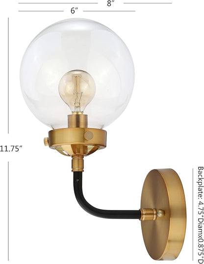 JONATHAN Y 6" Black/Brass Gold 1-Light LED Wall Sconce Vanity Lighting, Clear Glass Globe Shade Modern Contemporary Sconce for Bathroom Mirror, Hallway, UL Listed JYL9009A