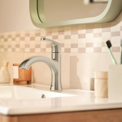 Moen Karis Spot Resist Brushed Nickel One-Handle Single Hole Bathroom Sink Faucet with Optional Deck Plate, 84346SRN