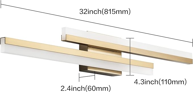 PRESDE 32 Inch LED Vanity Light Brushed Gold Bathroom Light Fixtures Over Mirror Modern Bath Wall Lighting Bar Dimmable