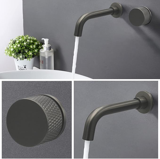 Faucet Wall Mounted Bathroom Faucet Swivel Spout Single Handle Brass Basin Sink tap with Hot Cold Water Mixed(Gray) Faucet