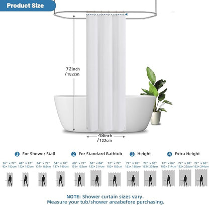 2-in-1 Waterproof Fabric Shower Curtain - No Separate Liner Needed, Hotel-Style Waffle Weave, Effortless Cleaning & Washable Bathroom Shower Curtain Set,48Wx72H,White