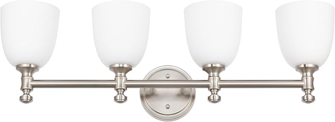 Bathroom Vanity Light, 4-Light Bathroom Light Fixtures Over Mirror, Traditional Vanity Lights for Living Room, Milk White Bell Glass Shades, Standard E26 Base, Brushed Nickel