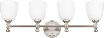 Bathroom Vanity Light, 4-Light Bathroom Light Fixtures Over Mirror, Traditional Vanity Lights for Living Room, Milk White Bell Glass Shades, Standard E26 Base, Brushed Nickel