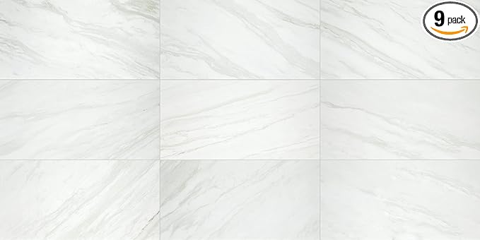 Daltile Perpetuo 12" x 24" Porcelain Marble Look Wall & Floor Tile in Polishied Timeless White (9 pieces per carton) (17.01 sqft per carton)