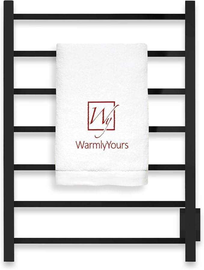 WarmlyYours Tahoe Heated Towel Rack, 7 Bars, Matte Black | Hardwired 120V heated towel rack for spa-like bathroom comfort, 427 BTU/hr, energy-efficient towel drying