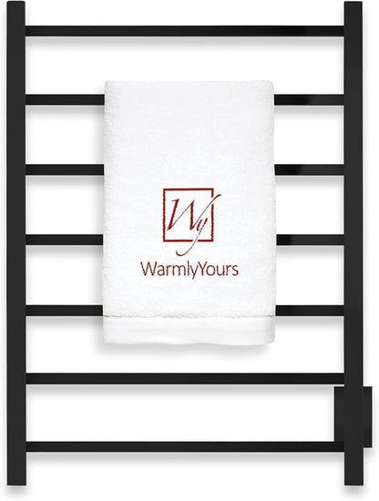 WarmlyYours Tahoe Heated Towel Rack, 7 Bars, Matte Black | Hardwired 120V heated towel rack for spa-like bathroom comfort, 427 BTU/hr, energy-efficient towel drying