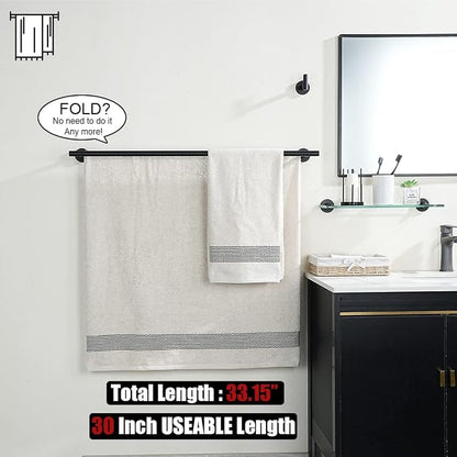 JQK Double Bath Towel Bar, Matte Black 33 Inch 304 Stainless Steel Thicken 0.8mm Towel Rack for Bathroom, Towel Holder Wall Mount, Useable Length 30 Inch, TB100L30-PB