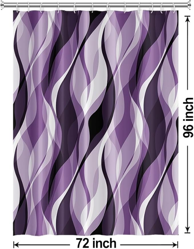 Purple Shower Curtain, Modern Abstract Purple and Grey Striped Shower Curtain for Bathroom Waterproof Lavender Shower Curtain Set with Hooks, 72x96 Inch