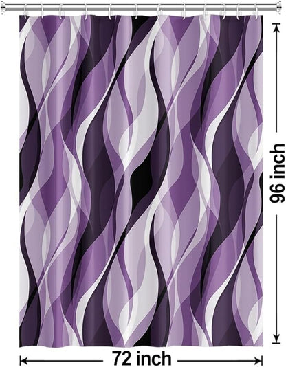 Purple Shower Curtain, Modern Abstract Purple and Grey Striped Shower Curtain for Bathroom Waterproof Lavender Shower Curtain Set with Hooks, 72x96 Inch