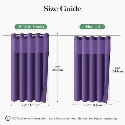 Purple Hook Free Waffle Shower Curtain & Snap Fabric Liner,72x99 | Less Time to install, 3 in 1 Fabric Shower Curtain and Liner Set with Magnets, Extra Long, Shower Curtains for Bathroom