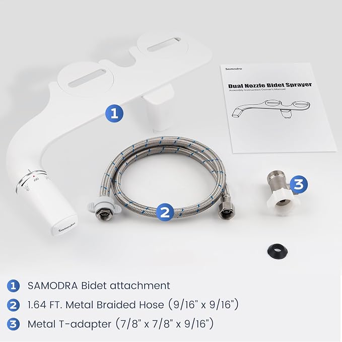 SAMODRA Ultra-Slim Hygienic Bidets Attachment for Existing Toilets - Adjustable Fresh Water Pressure Dual Nozzle (Frontal & Rear Wash) Easy to Install, Rose Gold