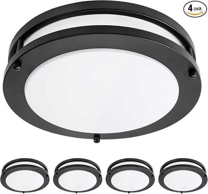 10inch LED Flush Mount Ceiling Light Fixture Dimmable Matte Black, Easy Install LED Ceiling Lamp Fixture Without Flicker, Super Bright 24W 2400LM 5000K 2-Pack