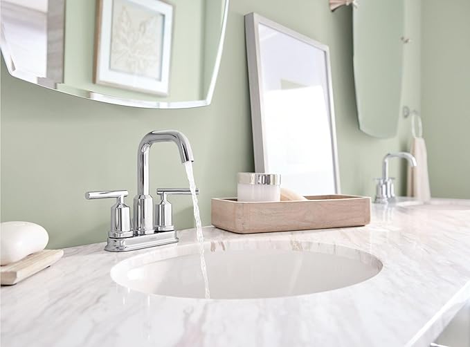 Moen Gibson Two-Handle Centerset High Arc Modern Bathroom Faucet with Drain Assembly, Chrome, 6150