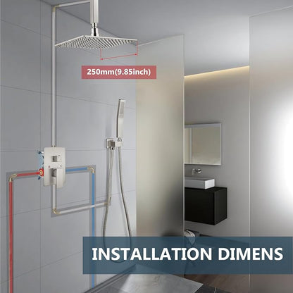 Aolemi Ceiling Shower Faucet Set with Handheld 10" LED Head Brushed Nickel | Handheld Spray,10 Inch Rain LED Head,Shower Valve and Trim Kit,All Metal,Ceiling System,Bathroom Mixer