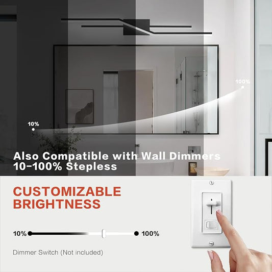 SOLFART Bathroom Lighting Fixtures Over Mirror 40 Inch Dimmable Matte Black Vanity Lights Modern Bathroom Light