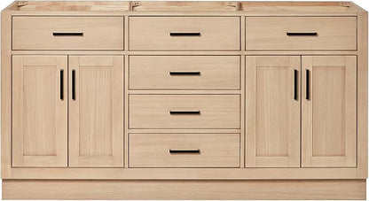 ARIEL Hepburn 66-inch Bathroom Vanity Base Cabinet,Solid Wood, 4 Soft Closing Doors, 6 Dovetail Drawers, White Oak