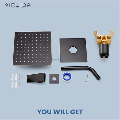 Airuida Oil Rubbed Bronze Shower Faucet Set,8 Inch Shower Valve Kit | Square Showerhead,Female Thread Rough-in Valve,Bathroom Rain Shower System,Single Function Handle