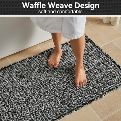 Triohero Waffle Runner Rug Bathroom, Long Boho Bath Mat 24x60 Black & White
