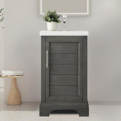 HOMEBEYOND 20 Inch Bathroom Vanity with Single Sink & Ceramic Top, Vanity Cabinet with Center Countertop Basin, Soft-Closing Doors, Sliver Grey