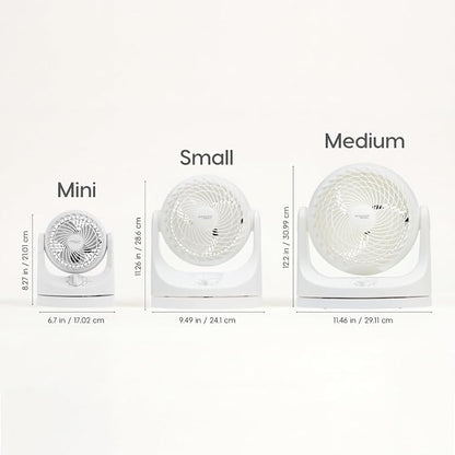 IRIS USA WOOZOO Mini Desk Fan, Oscillating Air Circulator, 112° Tilt, White | 32ft Max Air Distance, 108ft² Coverage, 112° Adjustable Vertical Tilt, 27db