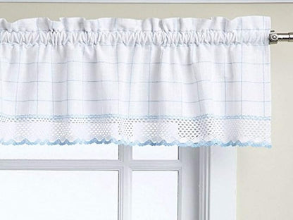 Sweet Home Collection Adirondack Cotton Kitchen Window Curtains Pair, Valance, White/Blue